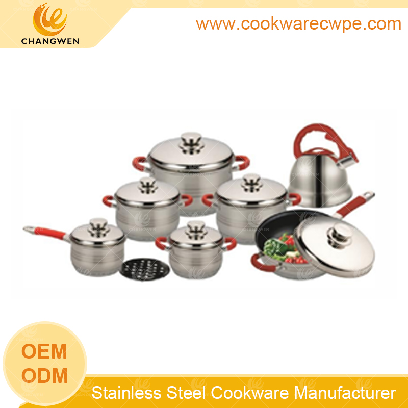 cookware set stainless steel saucepan stock pan frying pan with coating hollow handle China factory CW51001-15Y01