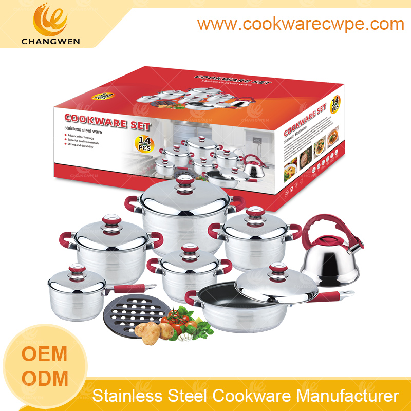 10pcs cookware stainless steel set cooking pot wok frying pan 3.0L whisting kettle CW51002-10Y01