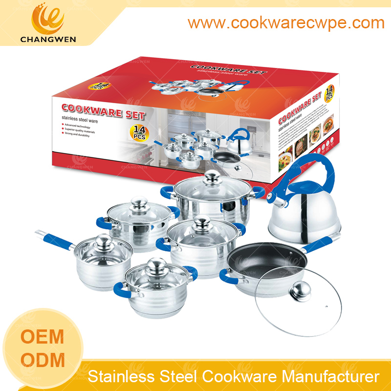 Bulk stainless steel pots set cookware frying pan nonstick whistling kettle made in cookware factory CW51003-14Y05