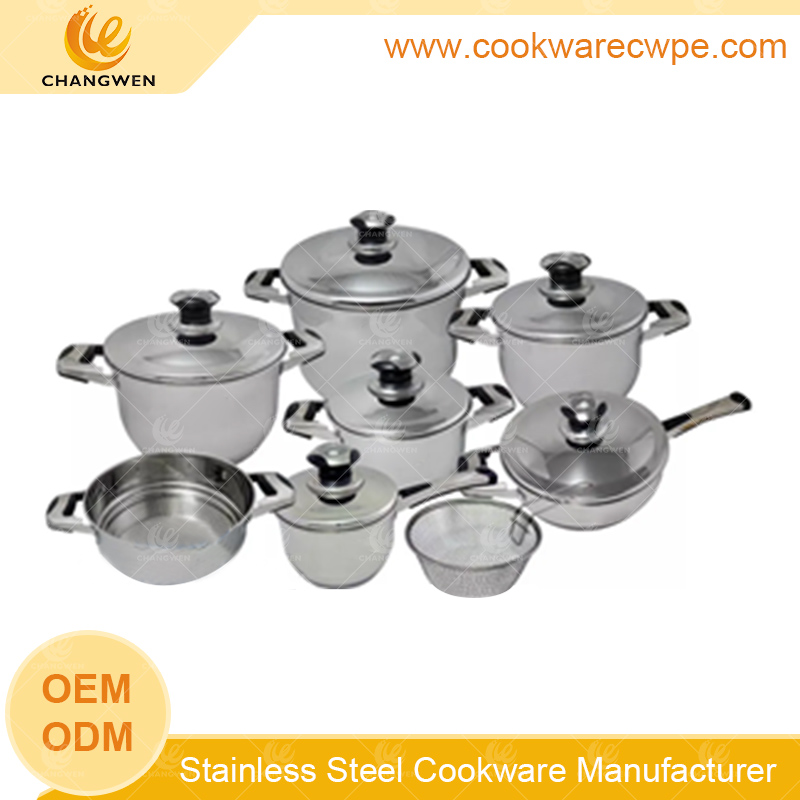 large cookware and kitchenware suppliers stainless steel cook pots and pans cookware set casserole saucepan frying pan wide edge OEM CW51006-14N01