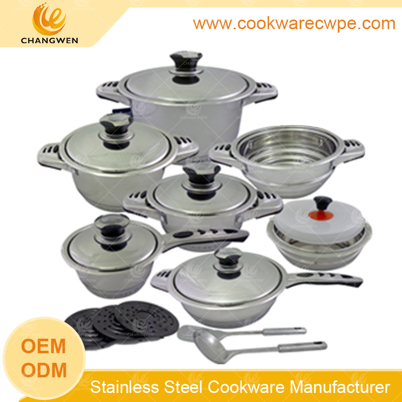 wholesale pots and pans pots set stainless steel cookware set frying pan mirror polishing S/S lid made in cookware cost CW51006-19N01