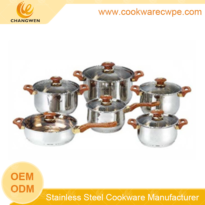 wholesale pots and pans in bulk saucepan stainless steel fry pan cookware cooking pans 8pcs belly shape cookware factory CW51011-08N01