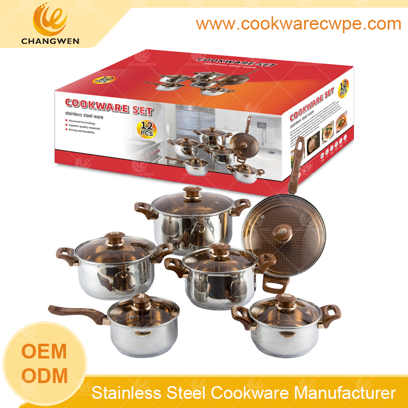 wholesale pots and pans stainless steel cookware kitchen set nonstick pots and pans gold-plated 12pcs cookware wholesale distributors CW51011-12N02